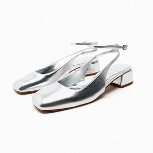 Zara Silver Block Heel - Sz 37